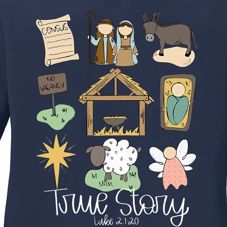 True Story Nativity Christmas Baby God Jesus Christian Ladies Long Sleeve Shirt