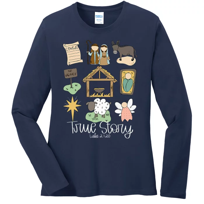 True Story Nativity Christmas Baby God Jesus Christian Ladies Long Sleeve Shirt