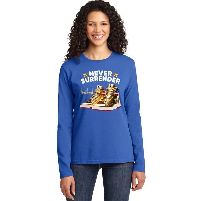 Trump Sneakers Never Surrender Ladies Long Sleeve Shirt