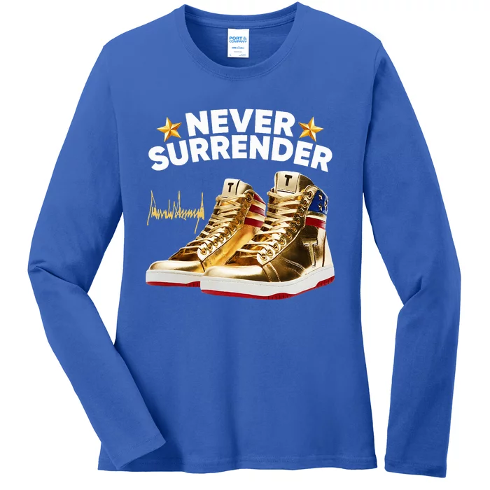 Trump Sneakers Never Surrender Ladies Long Sleeve Shirt