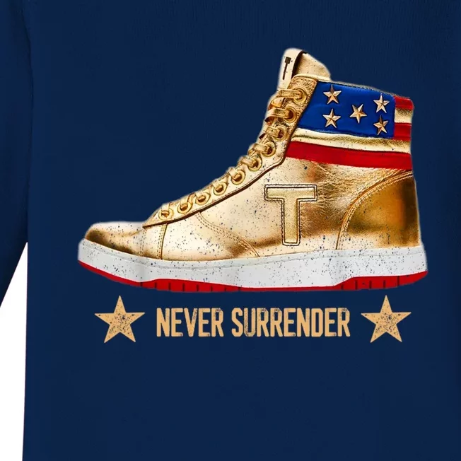 Trump Sneakers Never Surrender Pro Trump Baby Long Sleeve Bodysuit