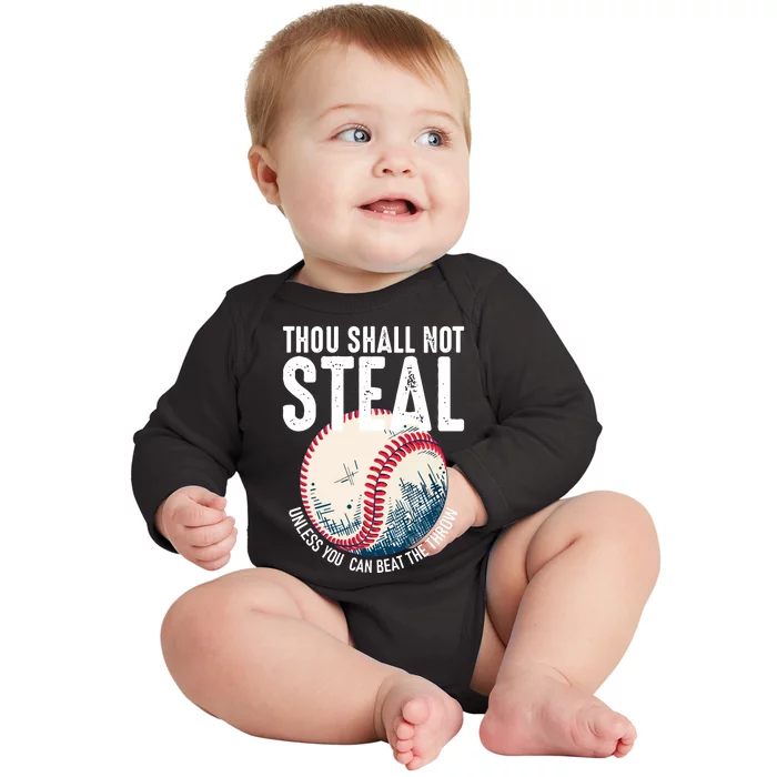 Thou Shall Not Steal Baseball Baby Long Sleeve Bodysuit