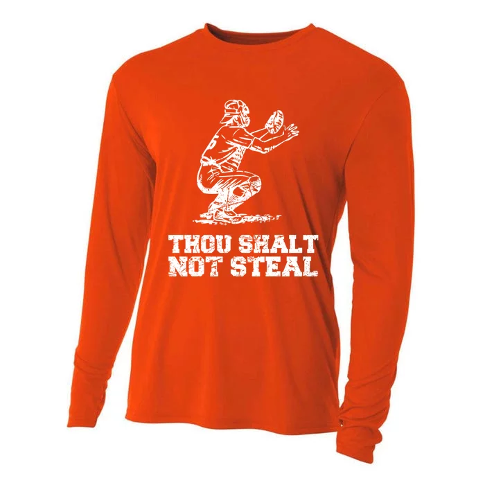 Thou Shalt Not Steal Funny Baseball Player Catcher Vintage Gift Cooling Performance Long Sleeve Crew