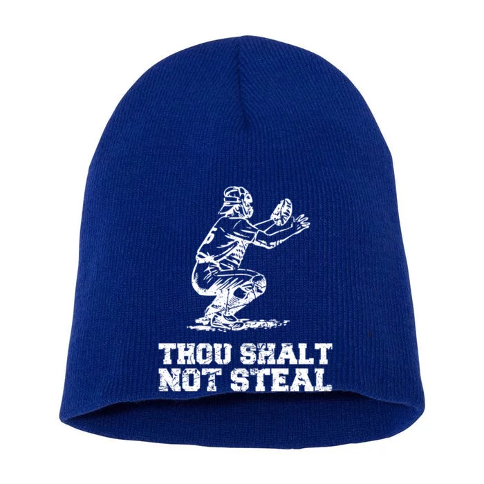 Thou Shalt Not Steal Funny Baseball Player Catcher Vintage Gift Short Acrylic Beanie