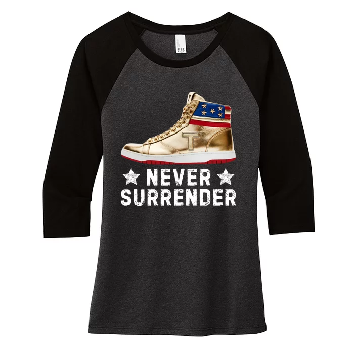 Trump Sneakers Never Surrender Pro Trump Women's Tri-Blend 3/4-Sleeve Raglan Shirt