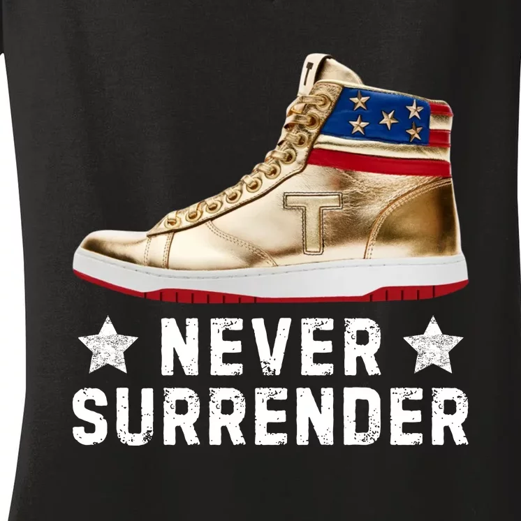 Trump Sneakers Never Surrender Pro Trump Women's V-Neck T-Shirt