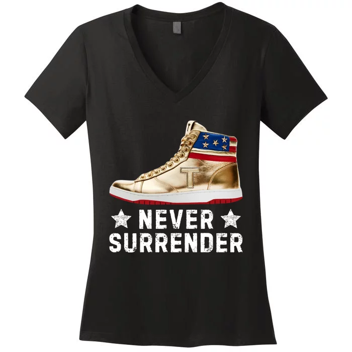 Trump Sneakers Never Surrender Pro Trump Women's V-Neck T-Shirt