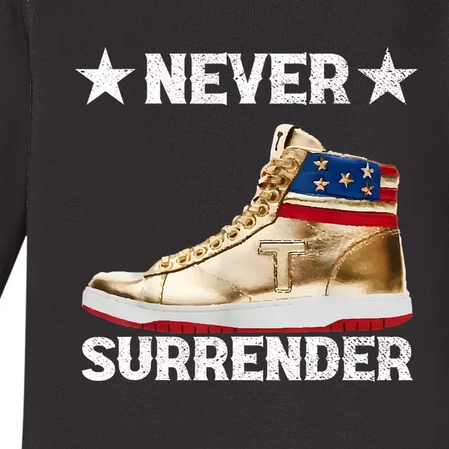 Trump Sneakers Never Surrender Pro Trump Baby Long Sleeve Bodysuit