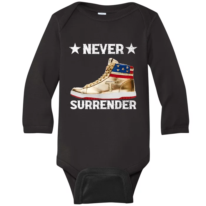 Trump Sneakers Never Surrender Pro Trump Baby Long Sleeve Bodysuit