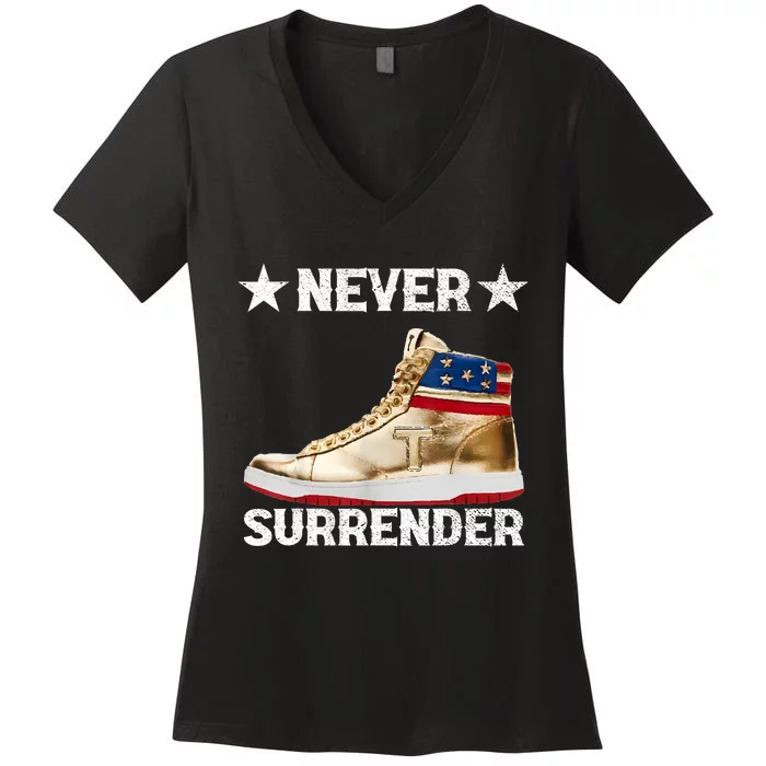 Trump Sneakers Never Surrender Pro Trump Women's V-Neck T-Shirt