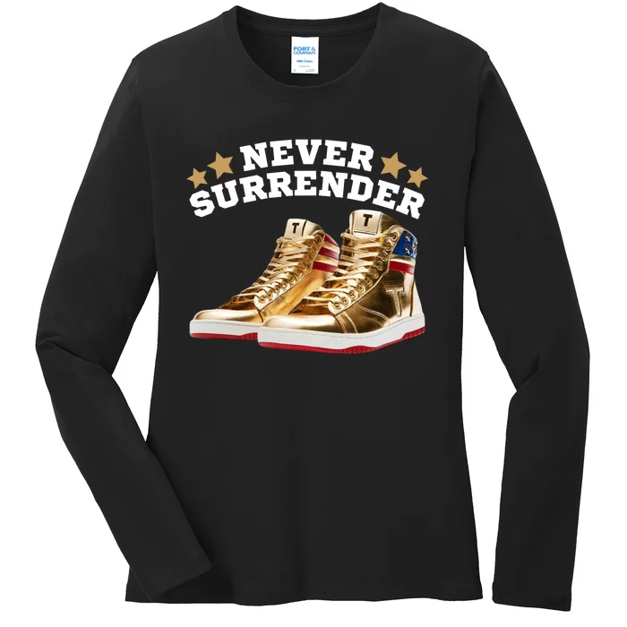 Trump Sneakers Never Surrender Ladies Long Sleeve Shirt