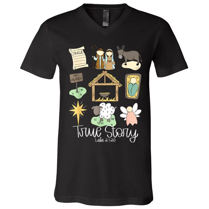 True Story Nativity Christmas Baby God Jesus Christian V-Neck T-Shirt