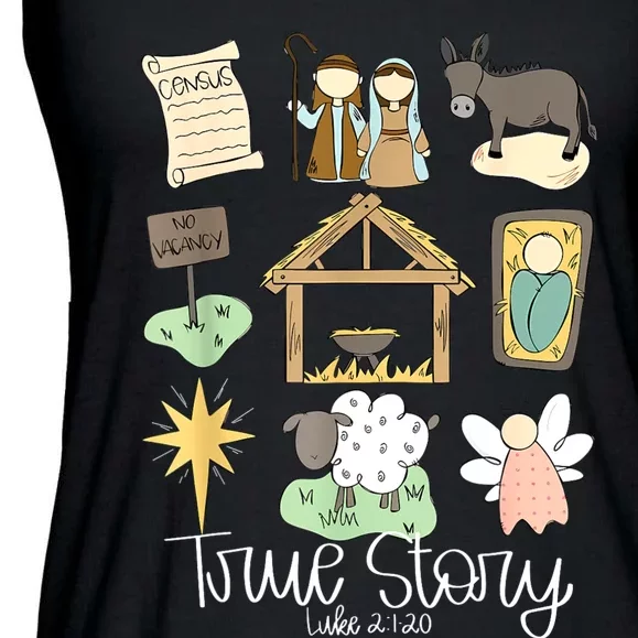 True Story Nativity Christmas Baby God Jesus Christian Ladies Essential Flowy Tank