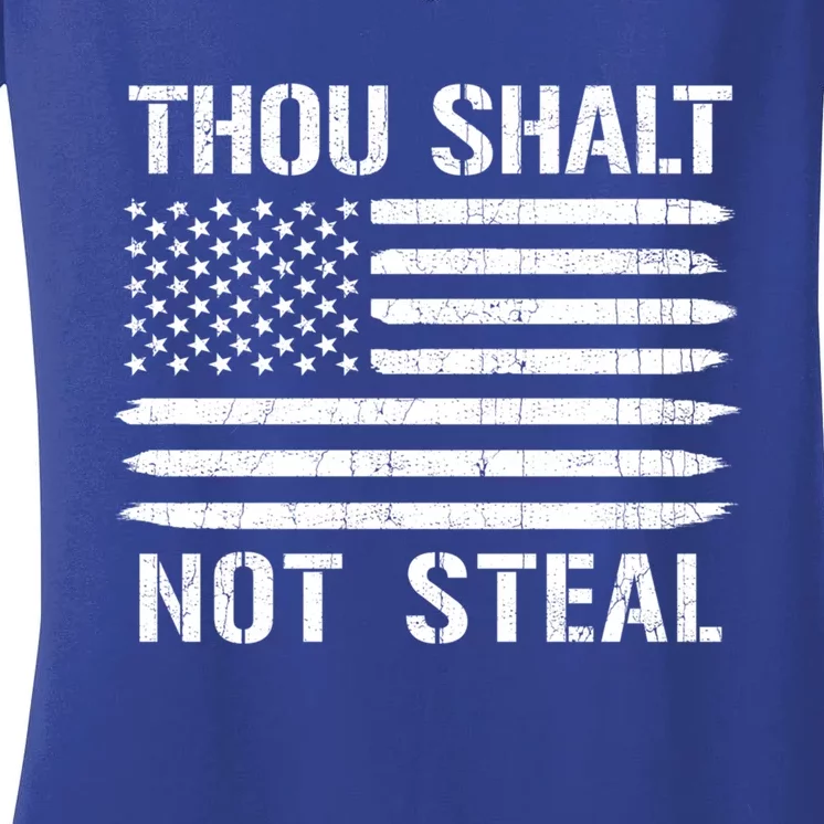 Thou Shalt Not Steal American Flag Baseball Softball Gift Women's V-Neck T-Shirt