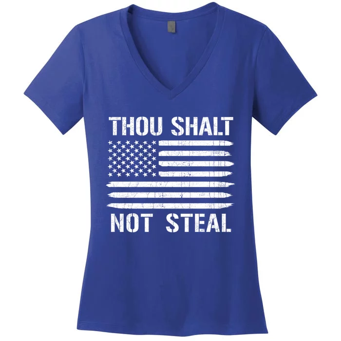 Thou Shalt Not Steal American Flag Baseball Softball Gift Women's V-Neck T-Shirt