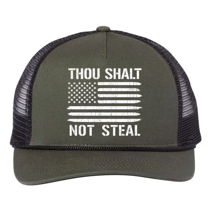 Thou Shalt Not Steal American Flag Baseball Softball Gift Retro Rope Trucker Hat Cap