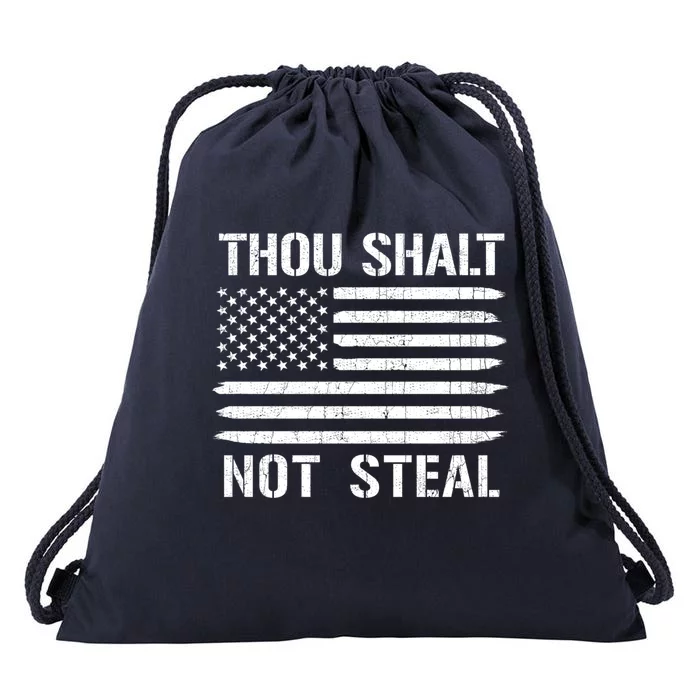 Thou Shalt Not Steal American Flag Baseball Softball Gift Drawstring Bag