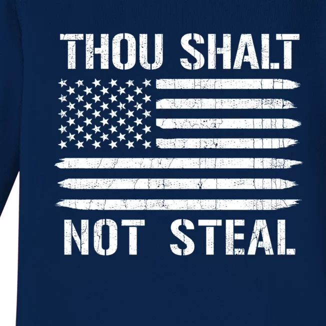 Thou Shalt Not Steal American Flag Baseball Softball Gift Baby Long Sleeve Bodysuit