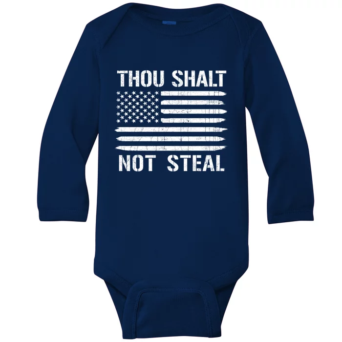 Thou Shalt Not Steal American Flag Baseball Softball Gift Baby Long Sleeve Bodysuit