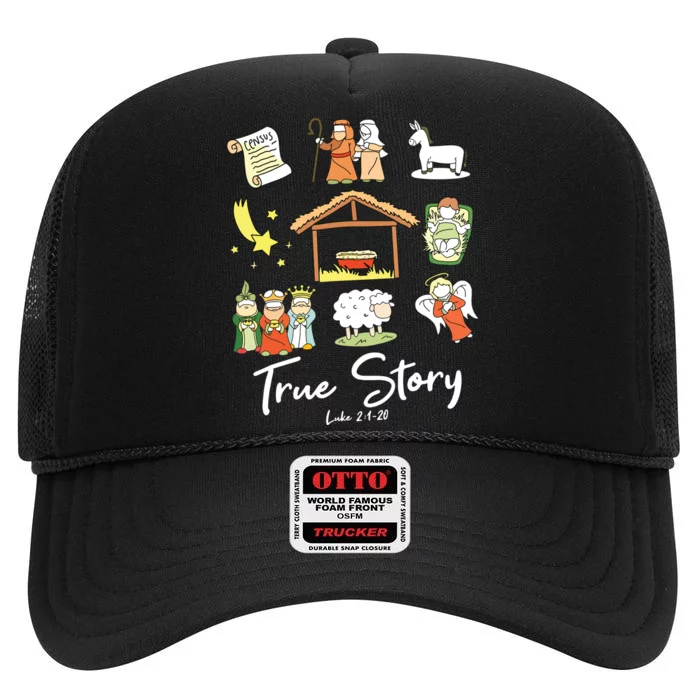 True Story Nativity Christmas Jesus Faith Based Christmas High Crown Mesh Trucker Hat