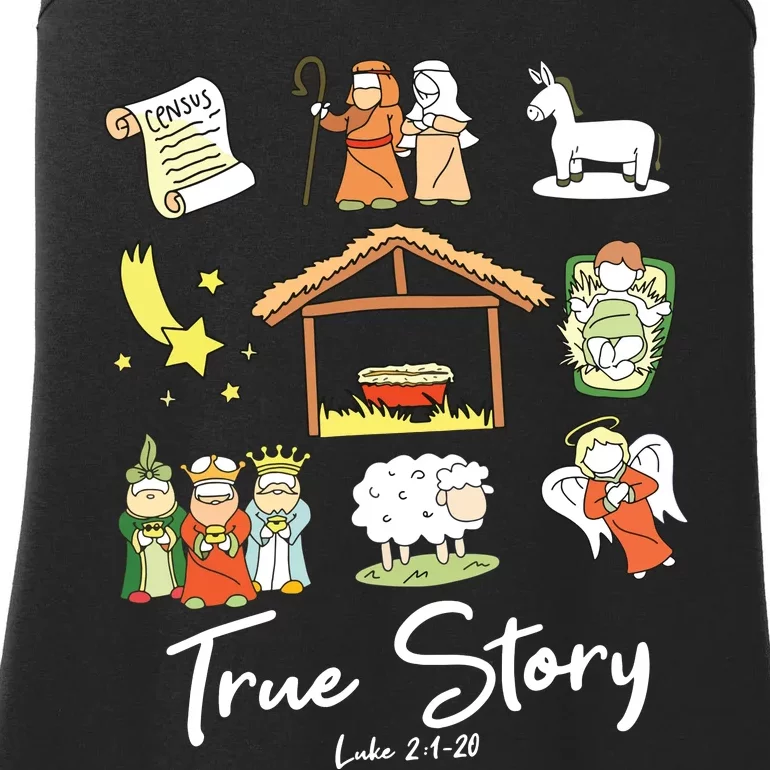 True Story Nativity Christmas Jesus Faith Based Christmas Ladies Essential Tank