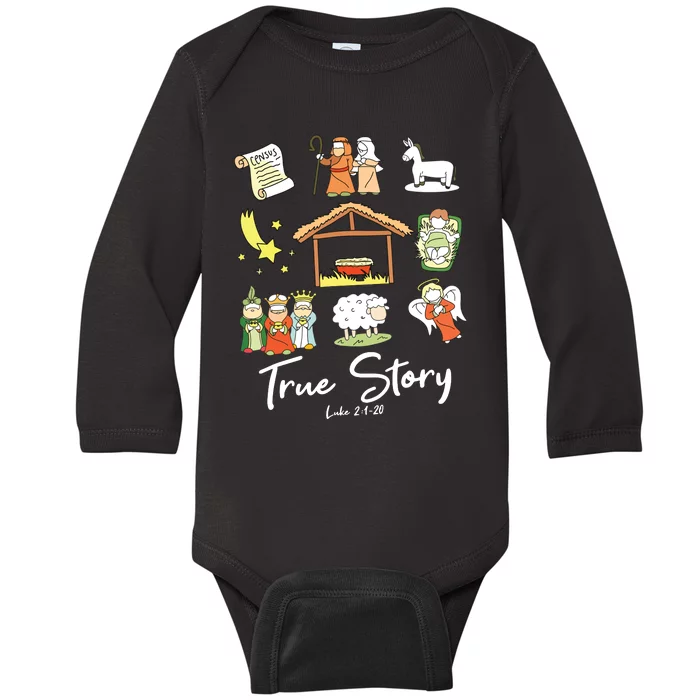 True Story Nativity Christmas Jesus Faith Based Christmas Baby Long Sleeve Bodysuit