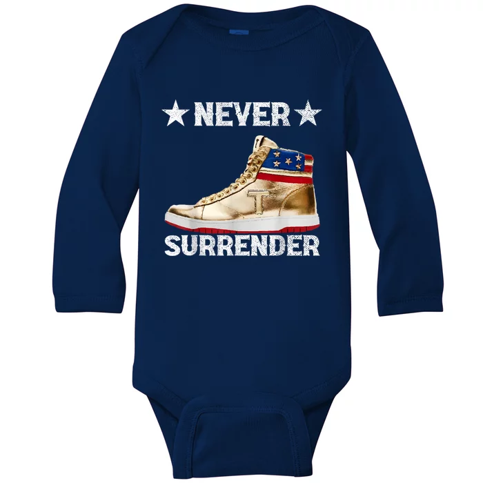 Trump Sneakers Never Surrender Pro Trump Baby Long Sleeve Bodysuit