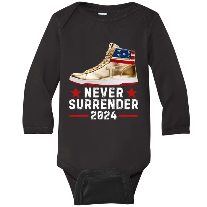 Trump Sneakers Never Surrender Pro Trump Baby Long Sleeve Bodysuit