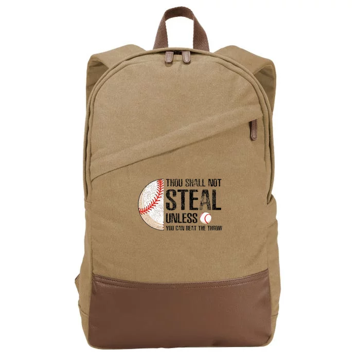 Thou Shall Not Steal Unless You Beat Throw Baseball Lover Cotton Canvas Backpack