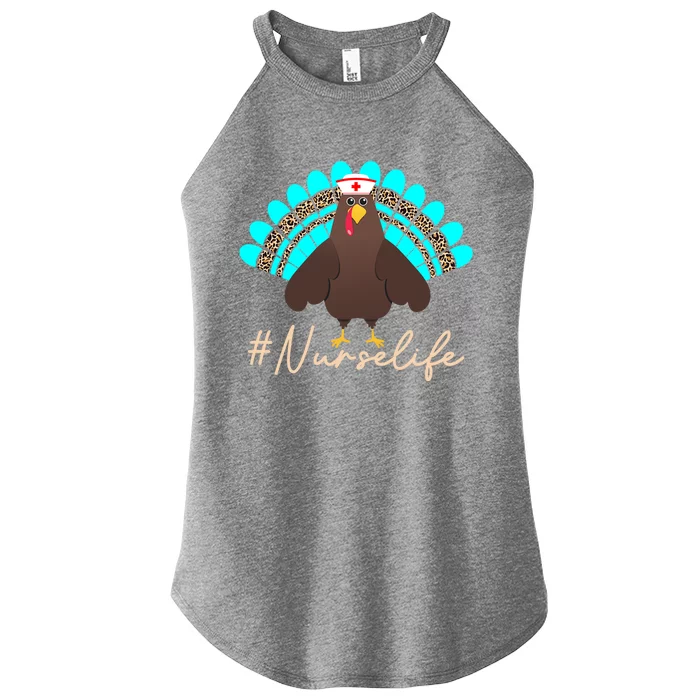 Thanksgiving School Nurse Life Healthcare Turkey Leopard Gift Women’s Perfect Tri Rocker Tank