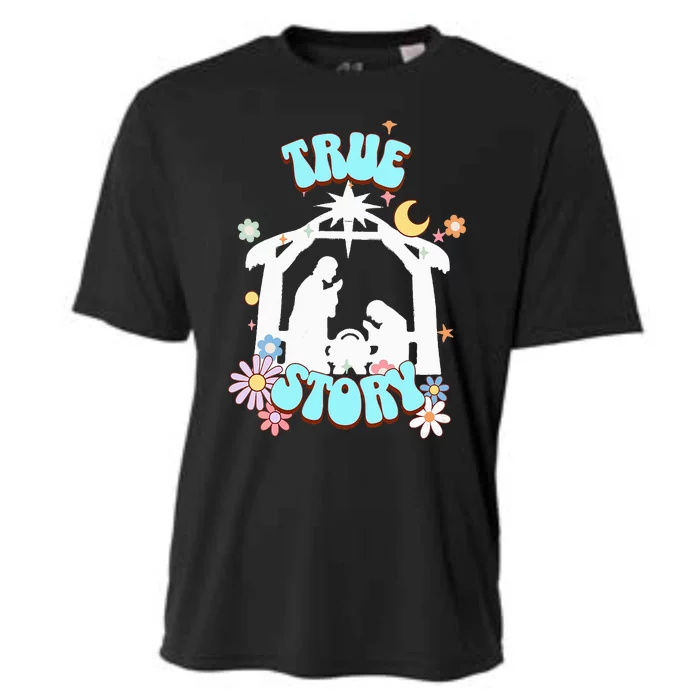 True Story Nativity Groovy Christmas Baby Jesus Manger Cooling Performance Crew T-Shirt