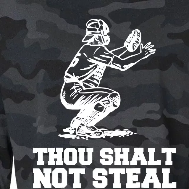 Thou Shalt Not Steal Baseball Catcher Joke Cropped Pullover Crew