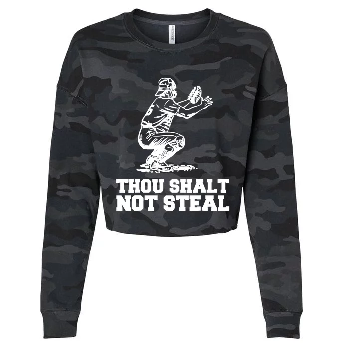 Thou Shalt Not Steal Baseball Catcher Joke Cropped Pullover Crew