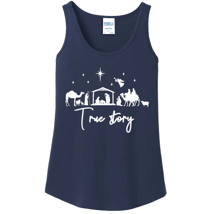 True Story Nativity Christmas Baby Jesus Manger Catholic Ladies Essential Tank