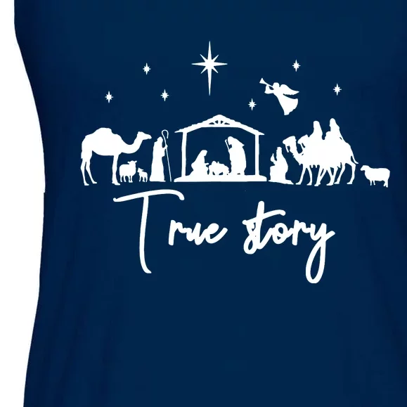 True Story Nativity Christmas Baby Jesus Manger Catholic Ladies Essential Flowy Tank