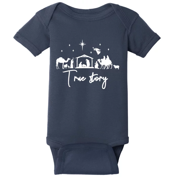 True Story Nativity Christmas Baby Jesus Manger Catholic Baby Bodysuit