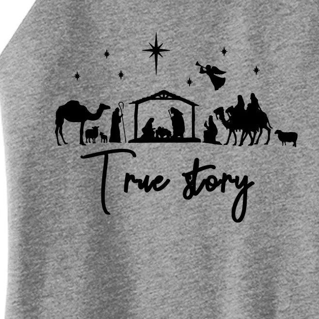 True Story Nativity Christmas Baby Jesus Manger Catholic Women’s Perfect Tri Rocker Tank