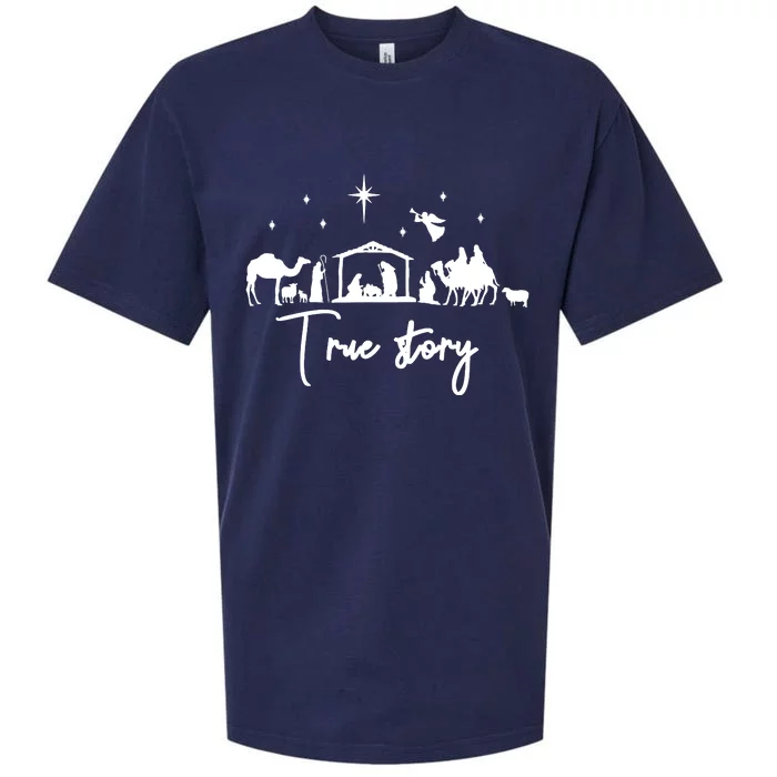 True Story Nativity Christmas Baby Jesus Manger Catholic Sueded Cloud Jersey T-Shirt