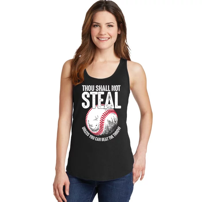 Thou Shall Not Steal Unless You Can Beat The Throw Baseball Ladies Essential Tank