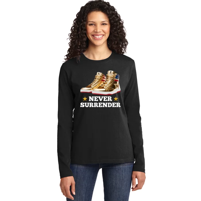 Trump Sneakers Never Surrender Ladies Long Sleeve Shirt