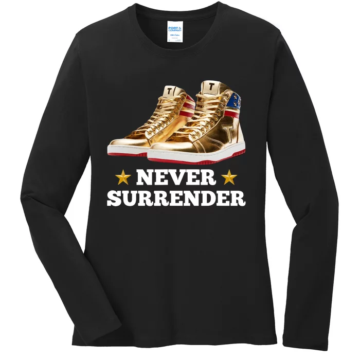 Trump Sneakers Never Surrender Ladies Long Sleeve Shirt