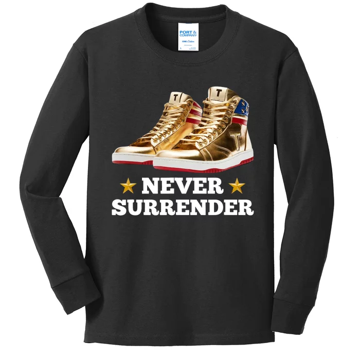 Trump Sneakers Never Surrender Kids Long Sleeve Shirt