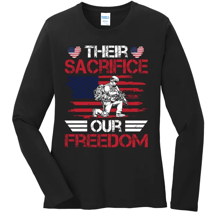 Their Sacrifice Our Freedom Memorial Day Graphic Ladies Long Sleeve Shirt