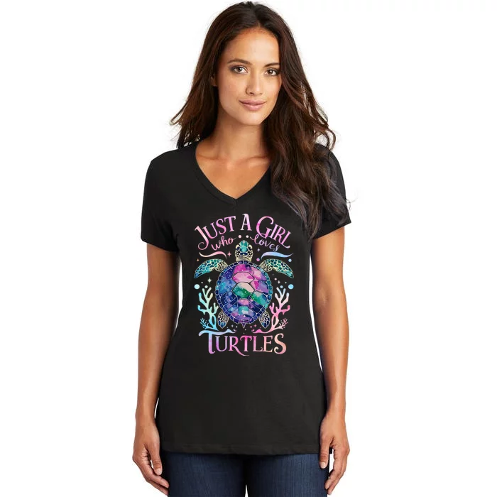 Turtle Sea Ocean Cute Just A Girl Who Loves Turtles Women's V-Neck T-Shirt