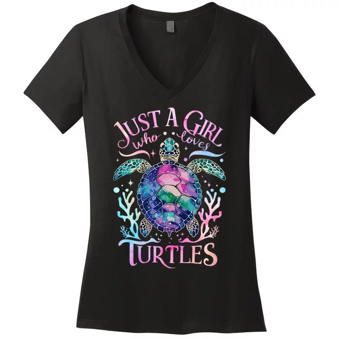 Turtle Sea Ocean Cute Just A Girl Who Loves Turtles Women's V-Neck T-Shirt