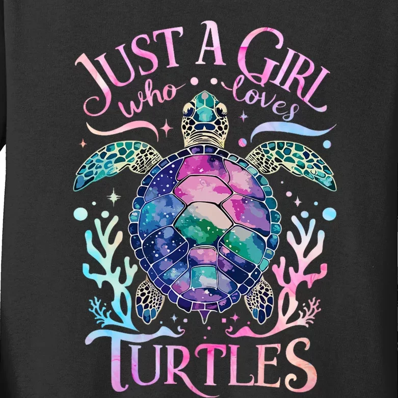 Turtle Sea Ocean Cute Just A Girl Who Loves Turtles Kids Long Sleeve Shirt