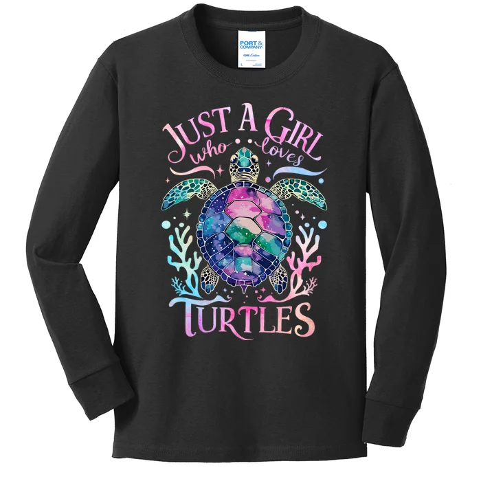 Turtle Sea Ocean Cute Just A Girl Who Loves Turtles Kids Long Sleeve Shirt