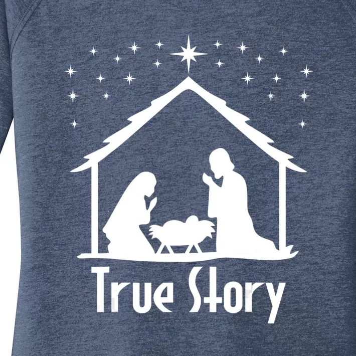 True Story Of Jesus Birth Nativity Christmas Religious Women's Perfect Tri Tunic Long Sleeve Shirt