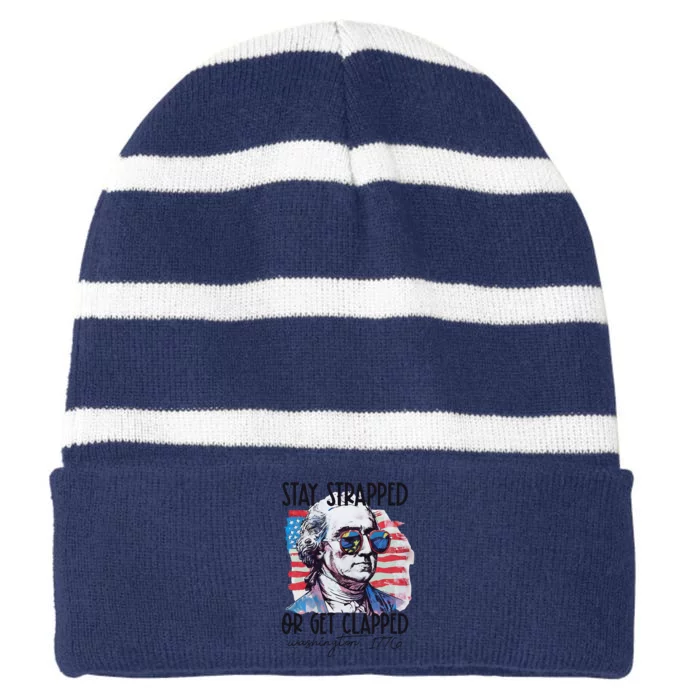 Tay Strapped Or Get Clapped George Washington 1776 Striped Beanie with Solid Band