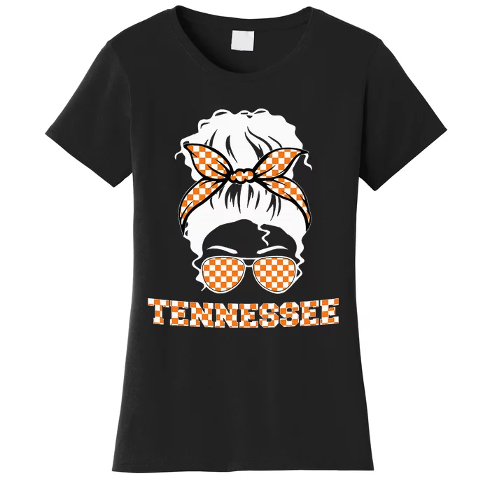 Tennessee State Orange Usa Messy Bun Hair Pride Women's T-Shirt